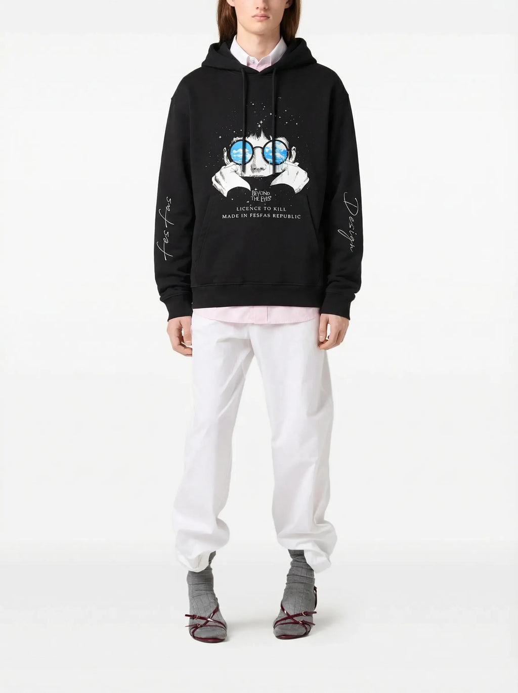 Áo hoodie FesFas in hình đôi mắt | Đen | Unisex