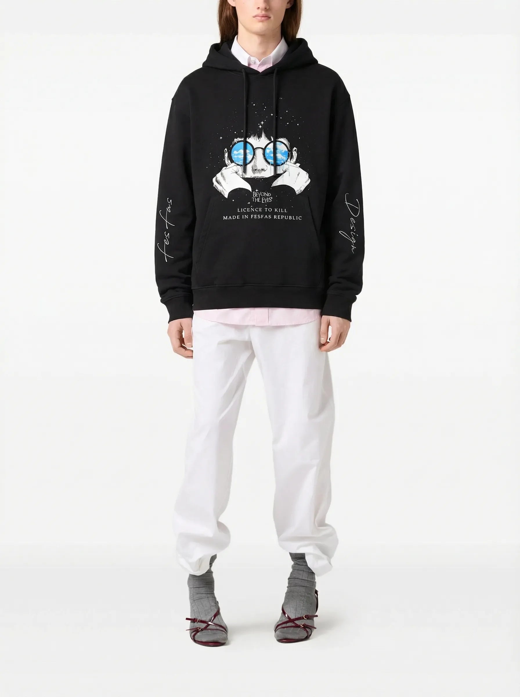 Áo hoodie FesFas in hình đôi mắt | Đen | Unisex