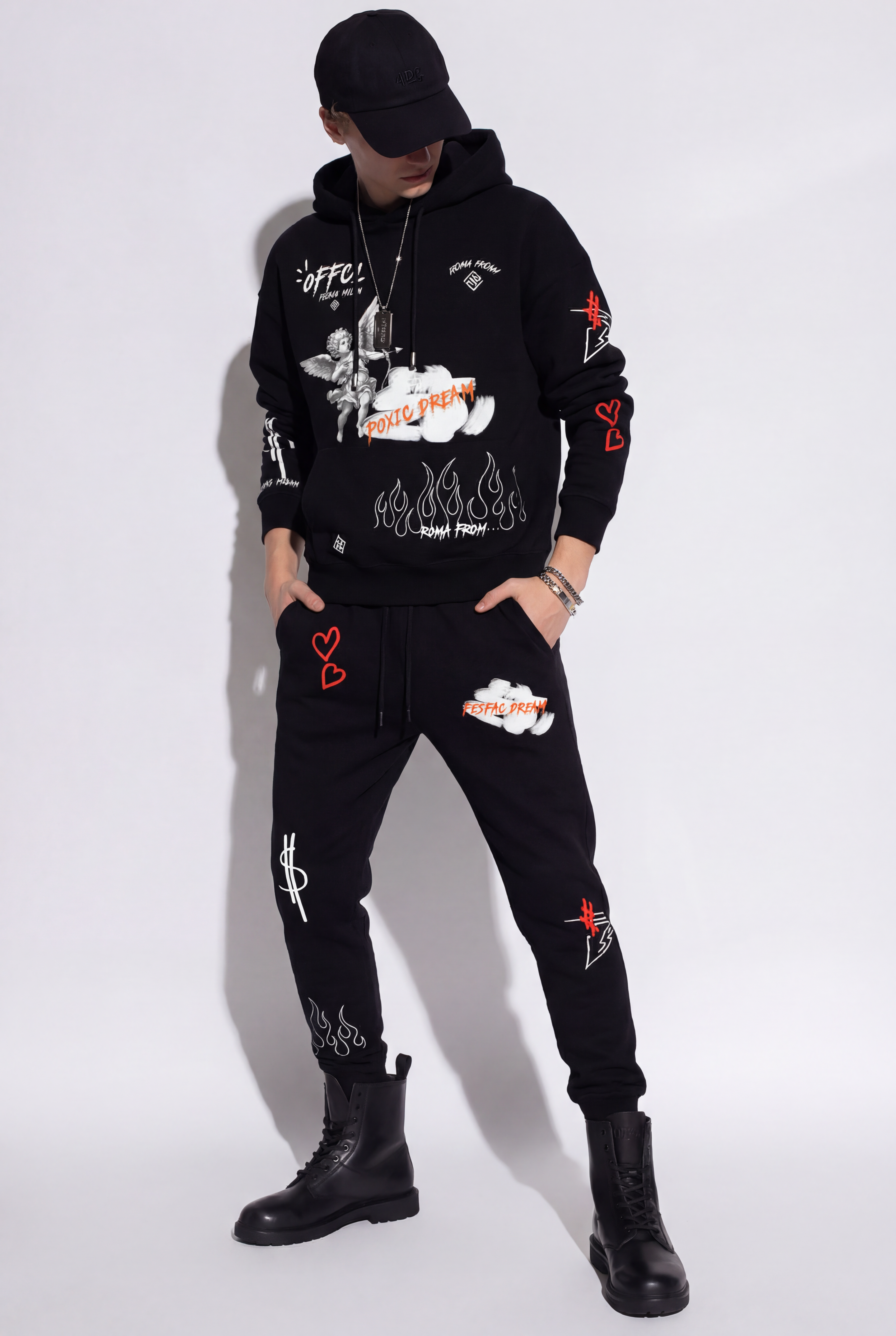FesFas graphic-print Hoodie Set | Black | Men