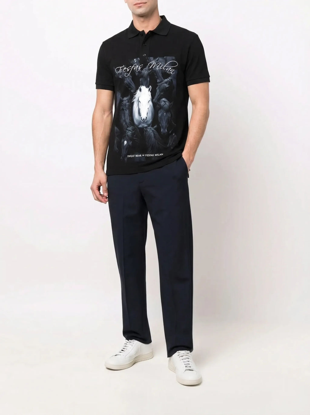 Áo polo FesFas in hình ngựa đêm