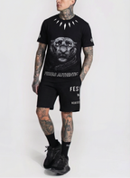 Bộ áo thun và quần short FesFas in hình báo đen