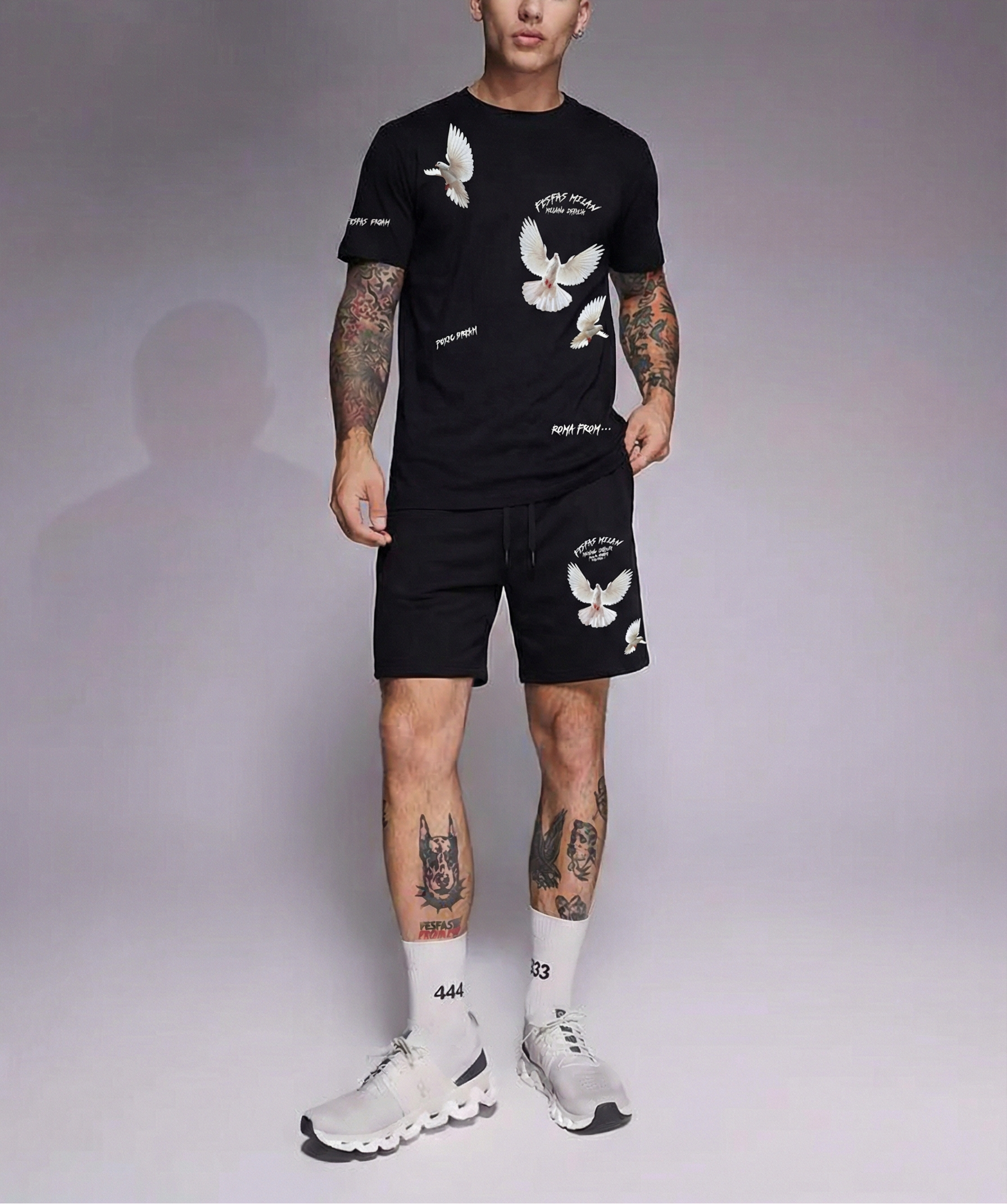 Bộ áo thun và quần short FesFas in hình bồ câu