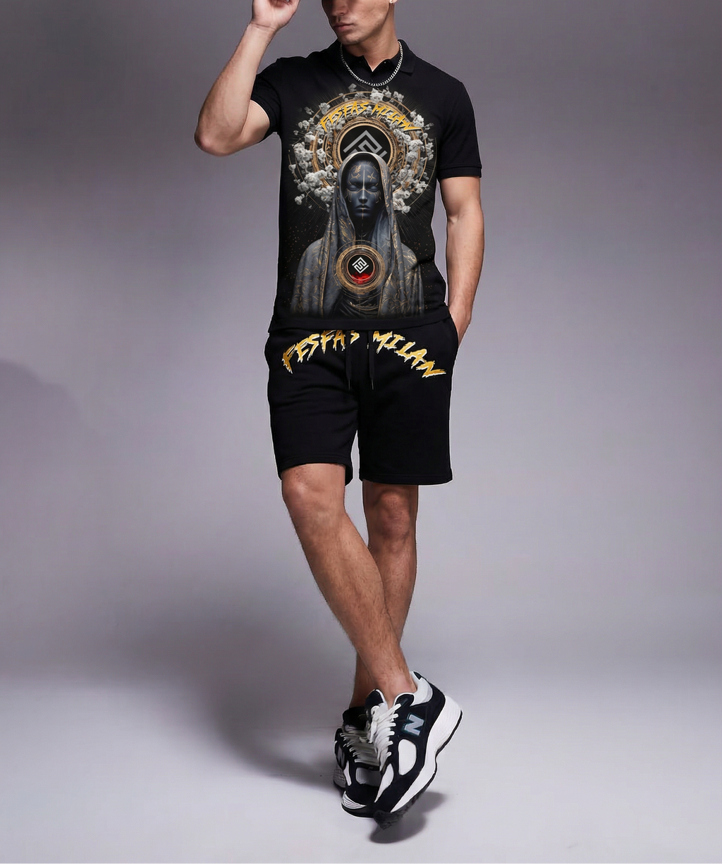 Bộ áo polo và quần short FesFas in hình nữ thần