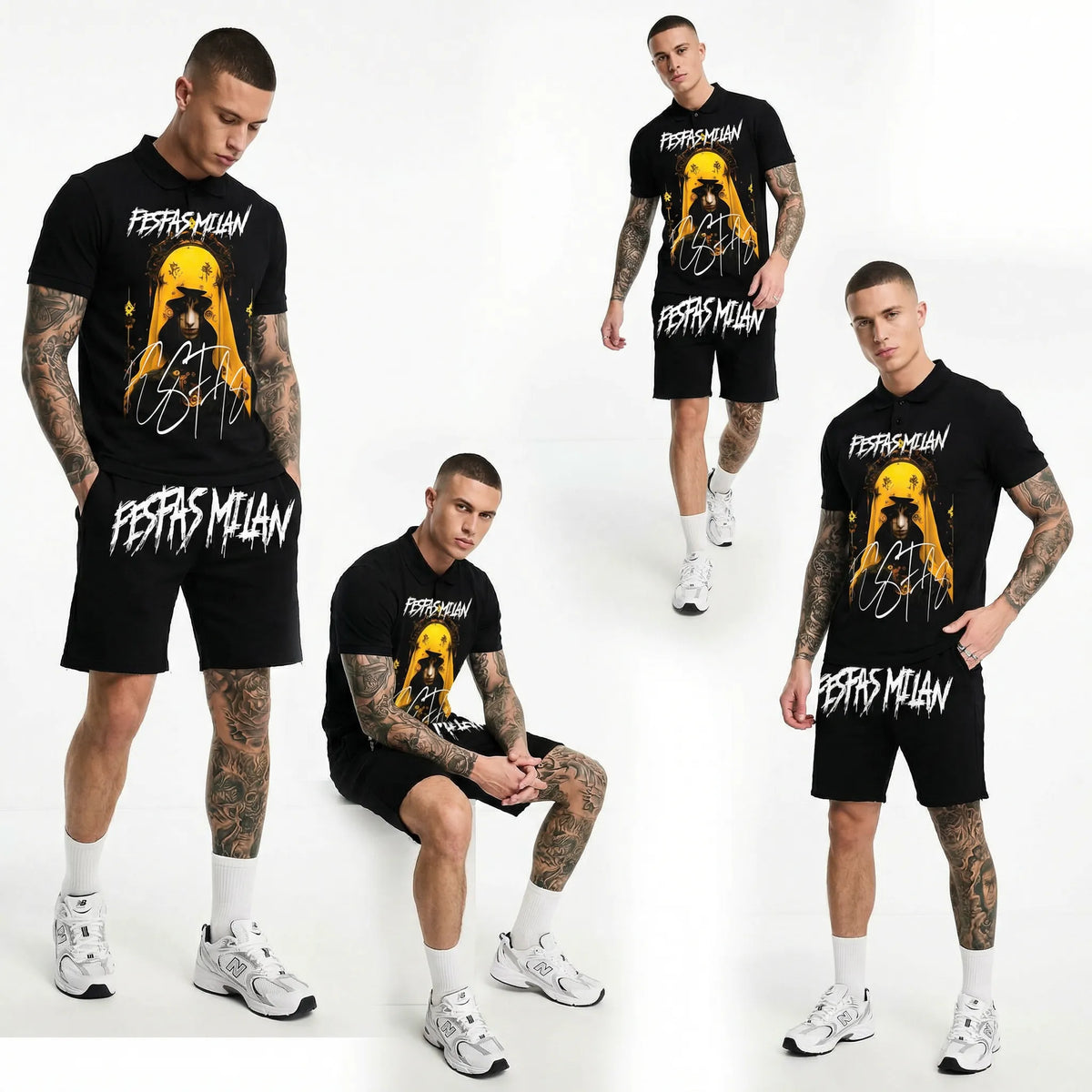 Bộ áo polo và quần short FesFas in hình nữ thần