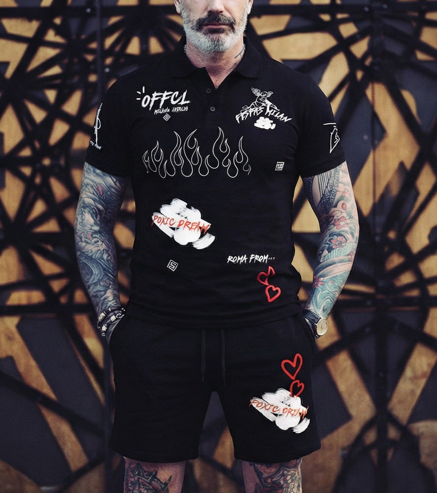 FesFas graphic-print | Bộ Polo | Nam | Màu Đen