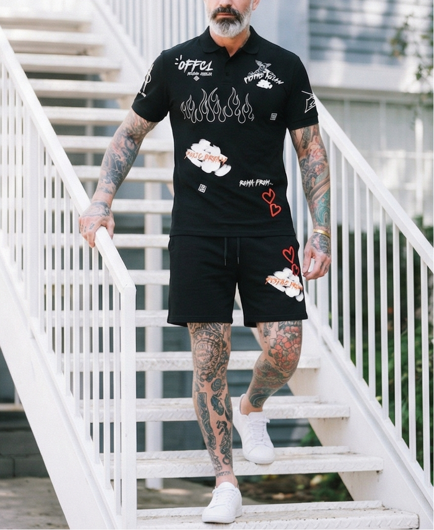 FesFas graphic-print | Bộ Polo | Nam | Màu Đen