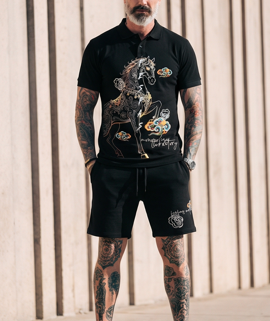 FesFas horse-print | Bộ Polo | Nam | Màu Đen