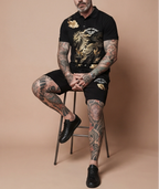 Bộ áo polo và quần short FesFas in hình ngựa vàng