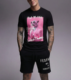 Bộ áo thun và quần short FesFas in hình báo đen