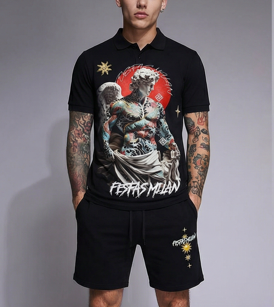 Bộ áo polo và quần short FesFas in hình thiên thần