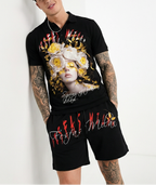 Bộ áo polo và quần short FesFas in hình nữ thần hoa