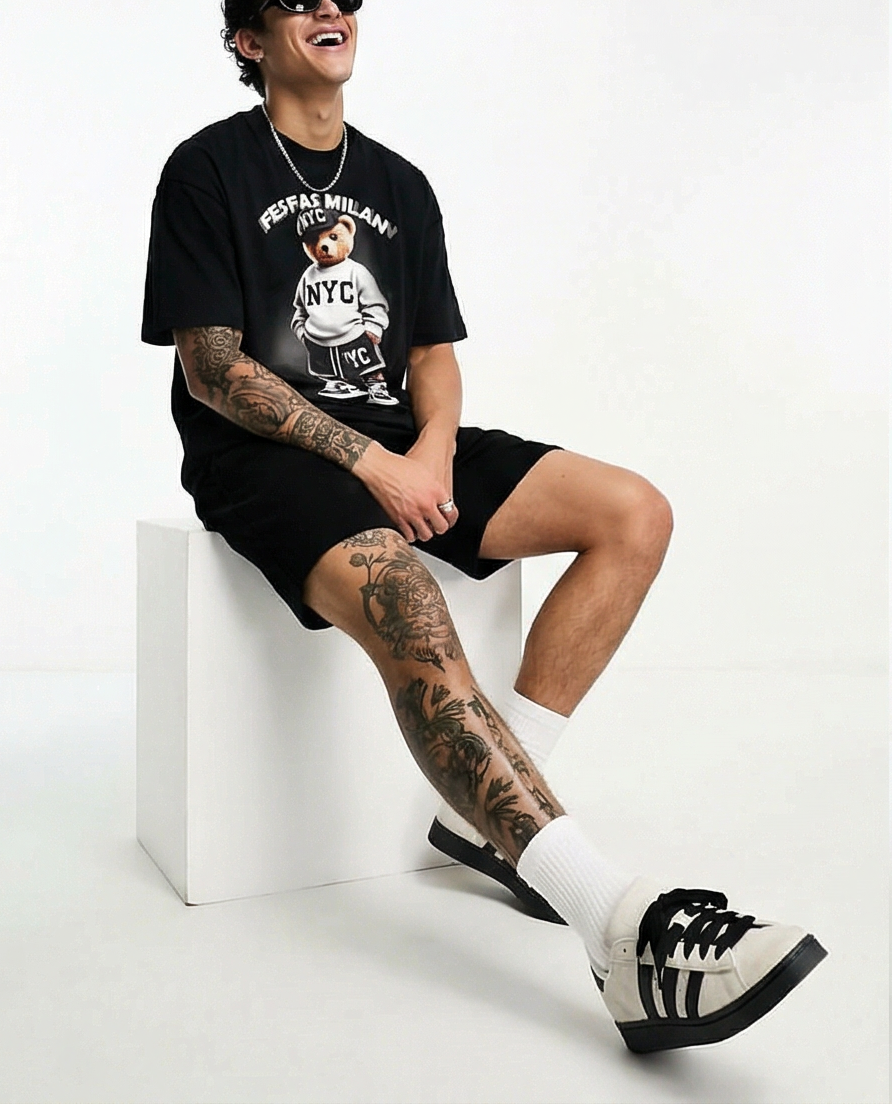 Bộ áo thun và quần short FesFas in hình gấu thể thao