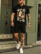 Bộ áo polo và quần short FesFas in hình ngựa mây
