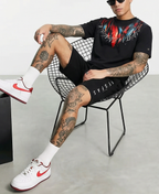 Bộ áo thun và quần short FesFas in hình lông vũ đỏ