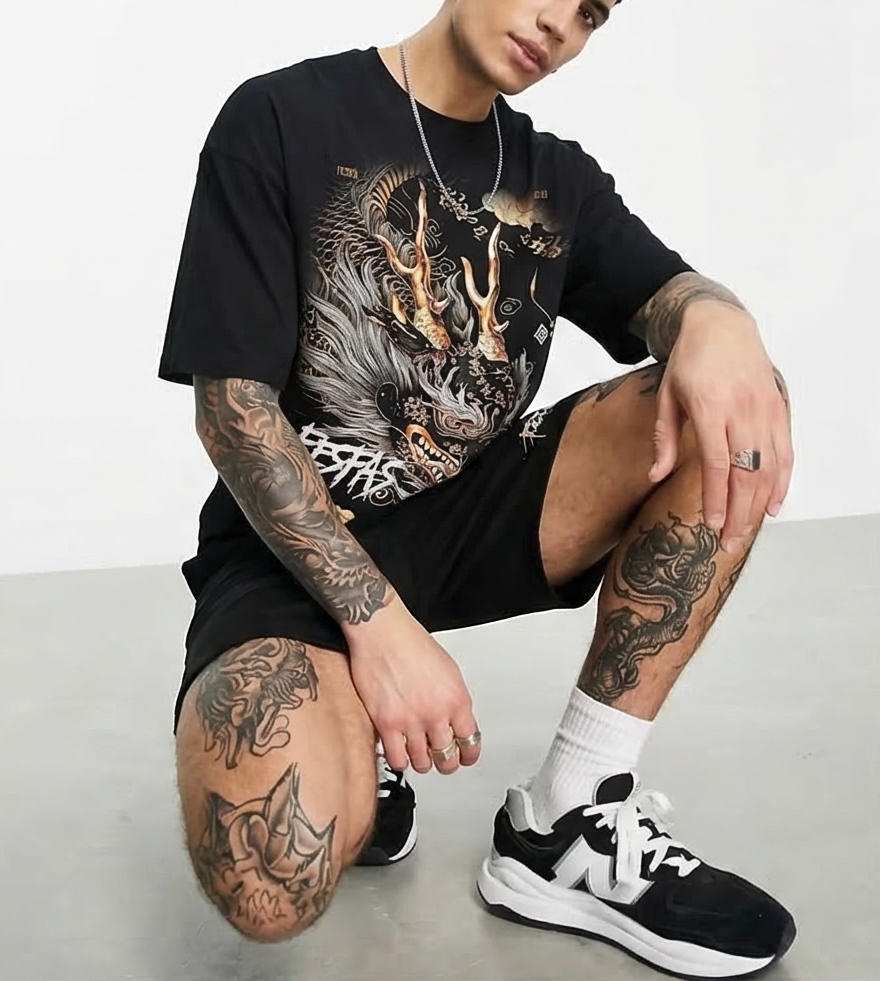 Bộ áo thun và quần short FesFas in hình rồng