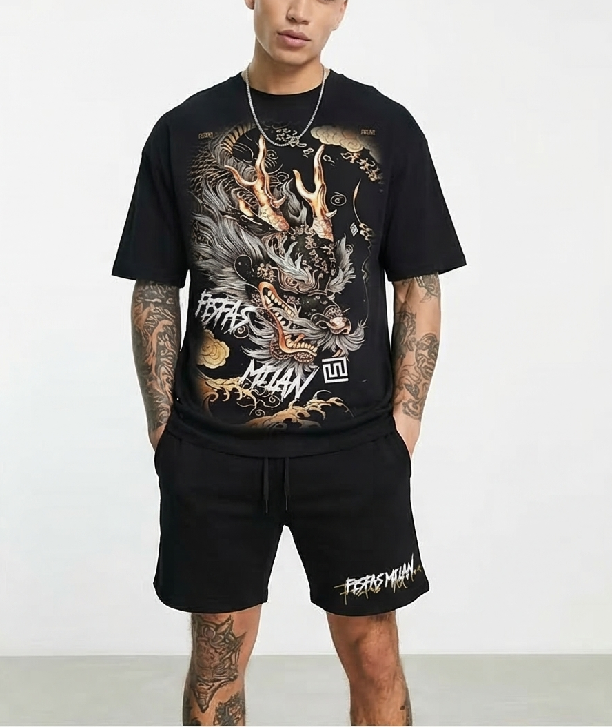 Bộ áo thun và quần short FesFas in hình rồng