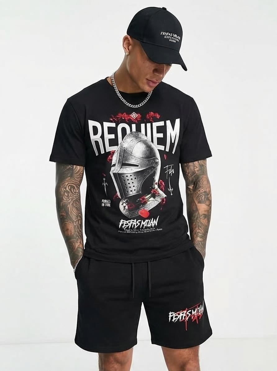 Bộ áo thun và quần short FesFas in hình mũ hiệp sĩ