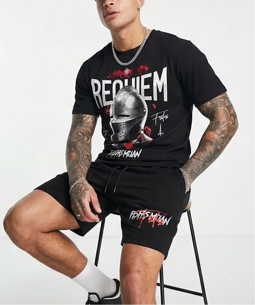 Bộ áo thun và quần short FesFas in hình mũ hiệp sĩ