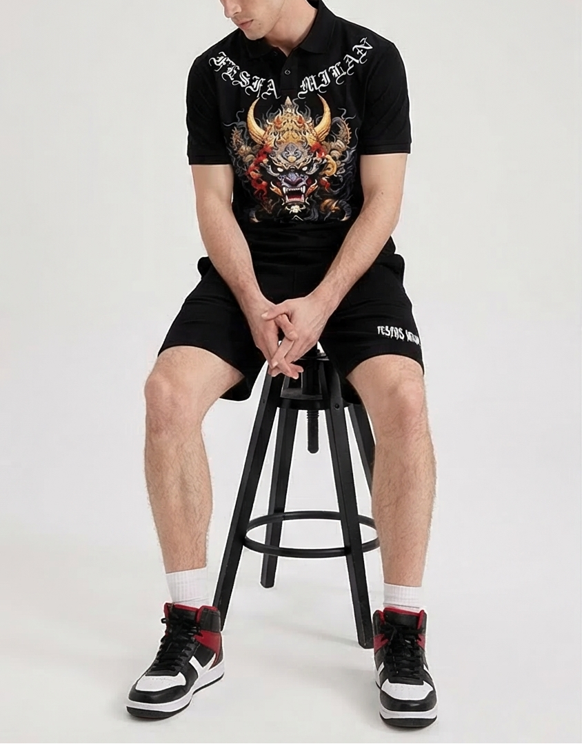 Bộ áo polo và quần short FesFas in hình rồng