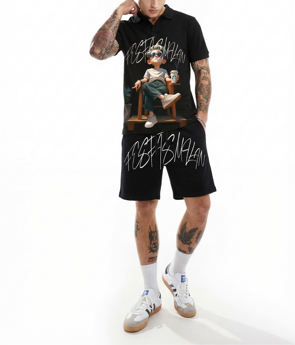 Bộ áo polo và quần short FesFas in hình chàng trai thư thái