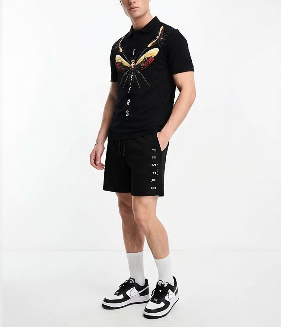 Bộ áo polo và quần short FesFas in hình chuồn chuồn
