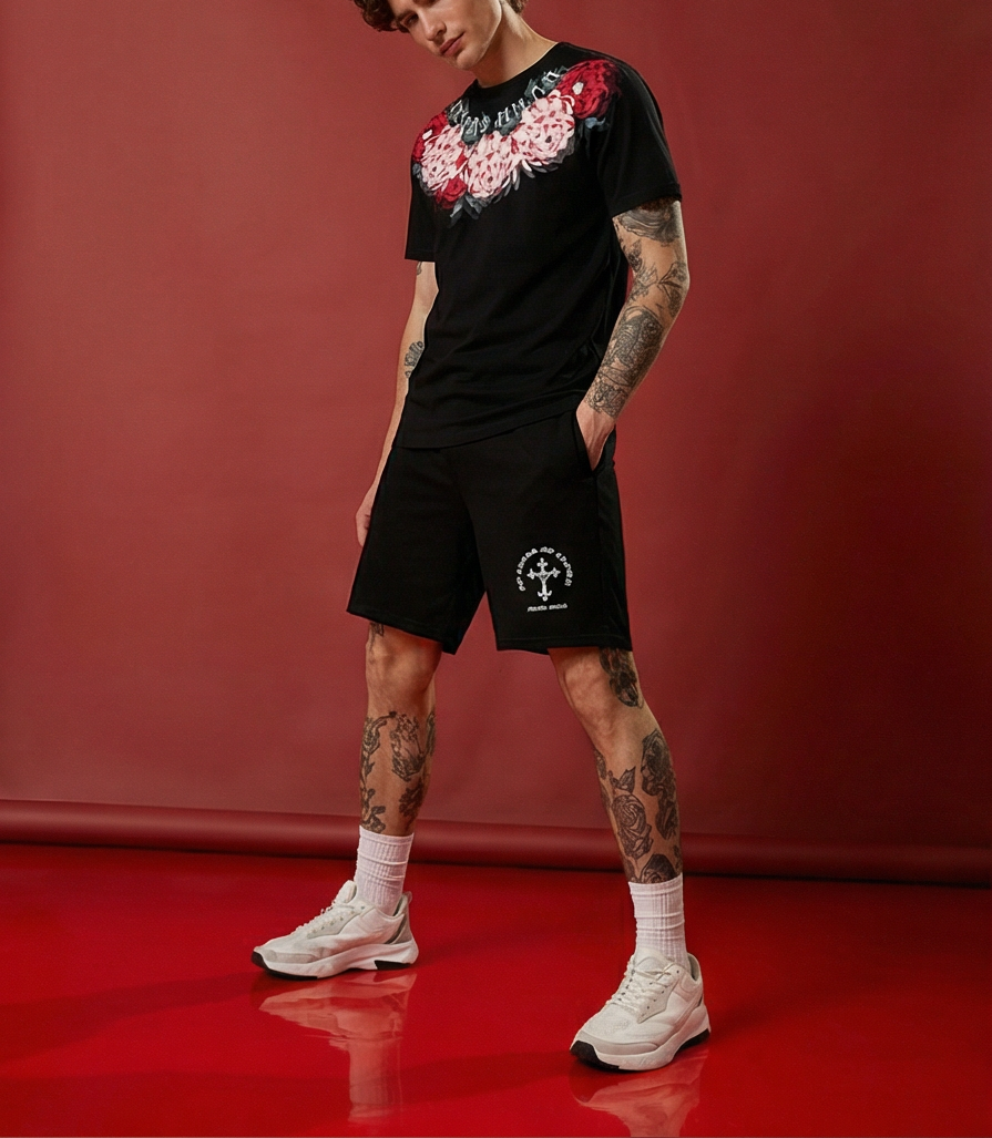 Bộ áo thun và quần short FesFas in hình hoa