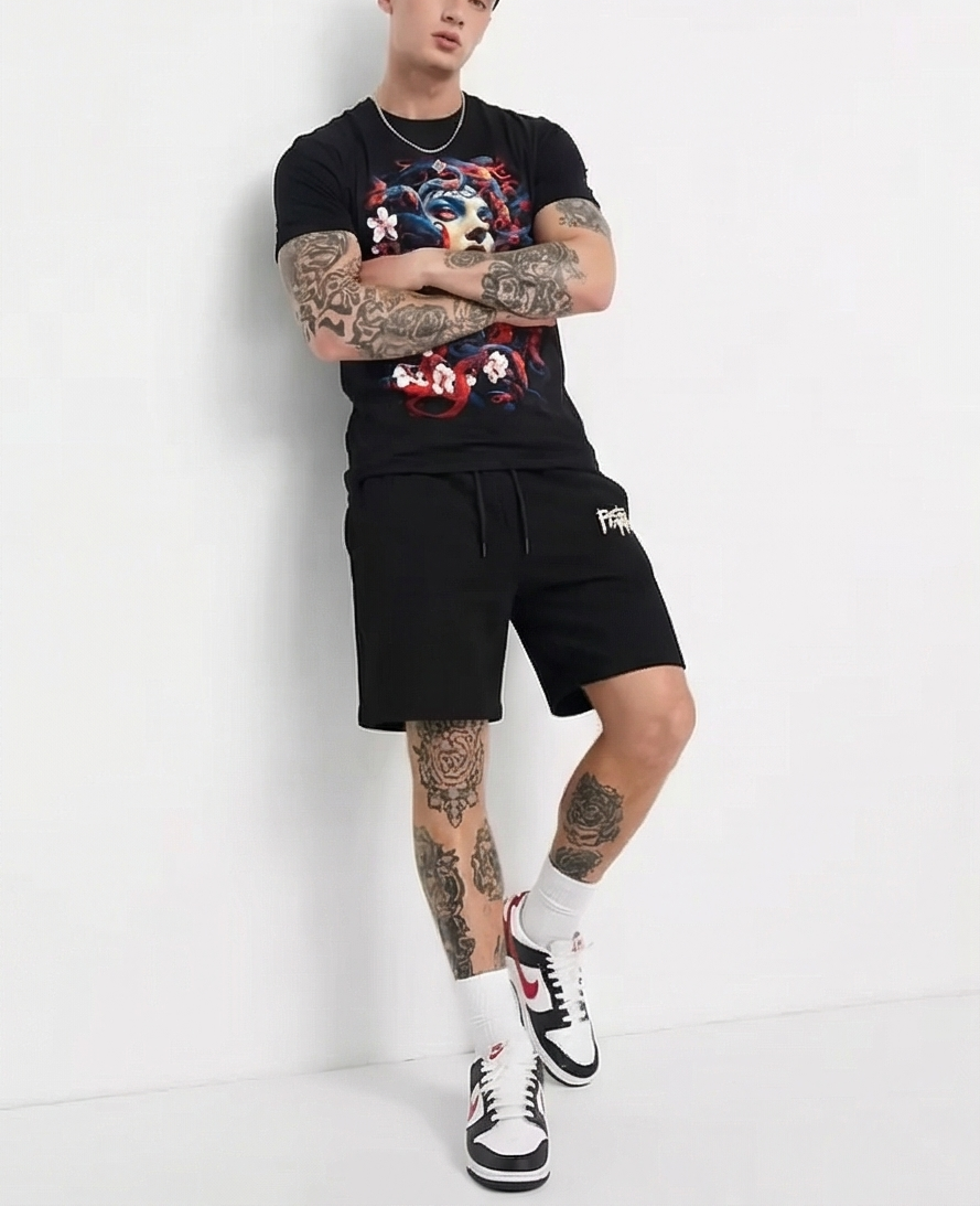 Bộ áo thun và quần short FesFas in hình medusa
