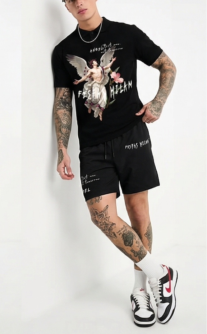 Bộ áo polo và quần short FesFas in hình thiên thần