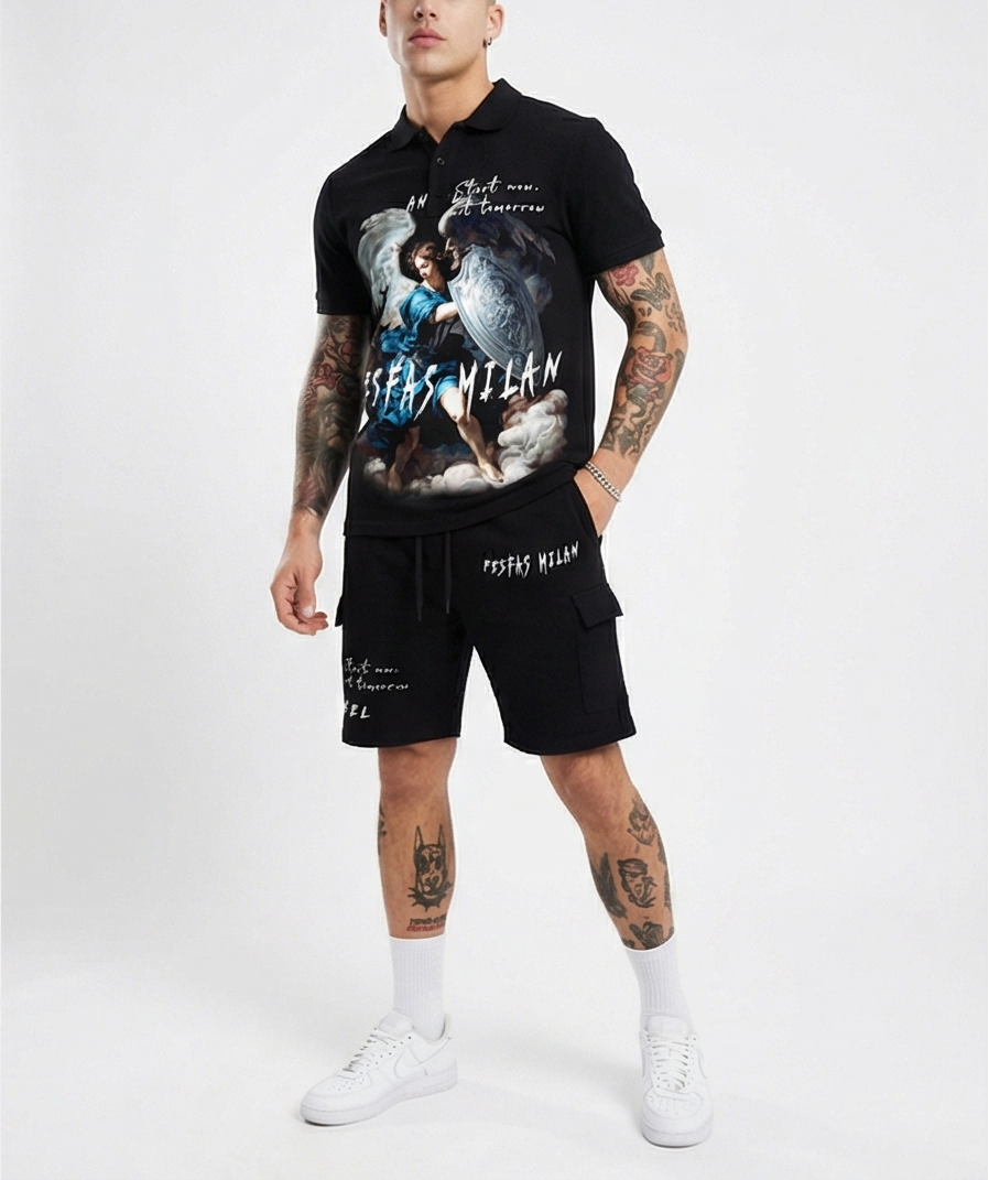 Bộ áo polo và quần short FesFas in hình hộ vệ thiên đường