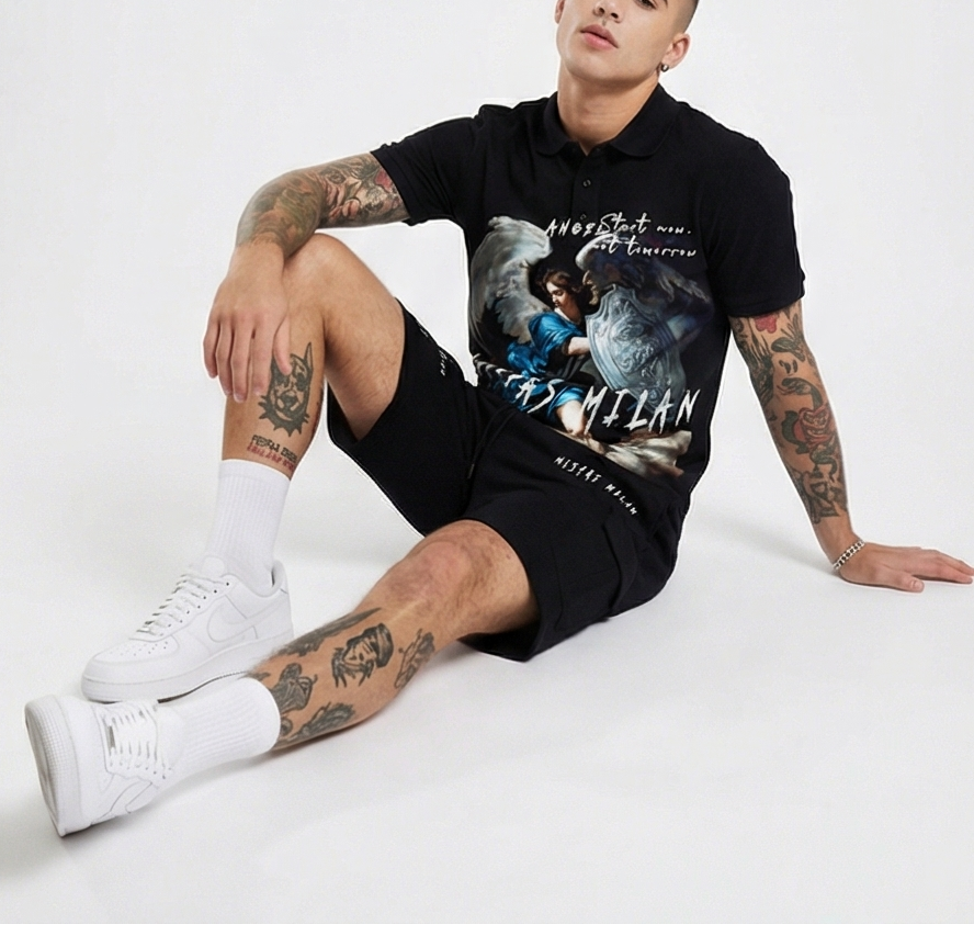 Bộ áo polo và quần short FesFas in hình hộ vệ thiên đường