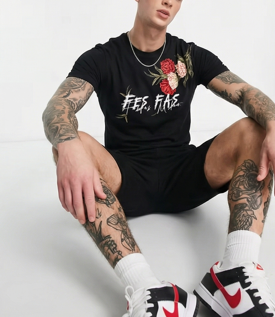 Bộ áo thun và quần short FesFas in hình hoa