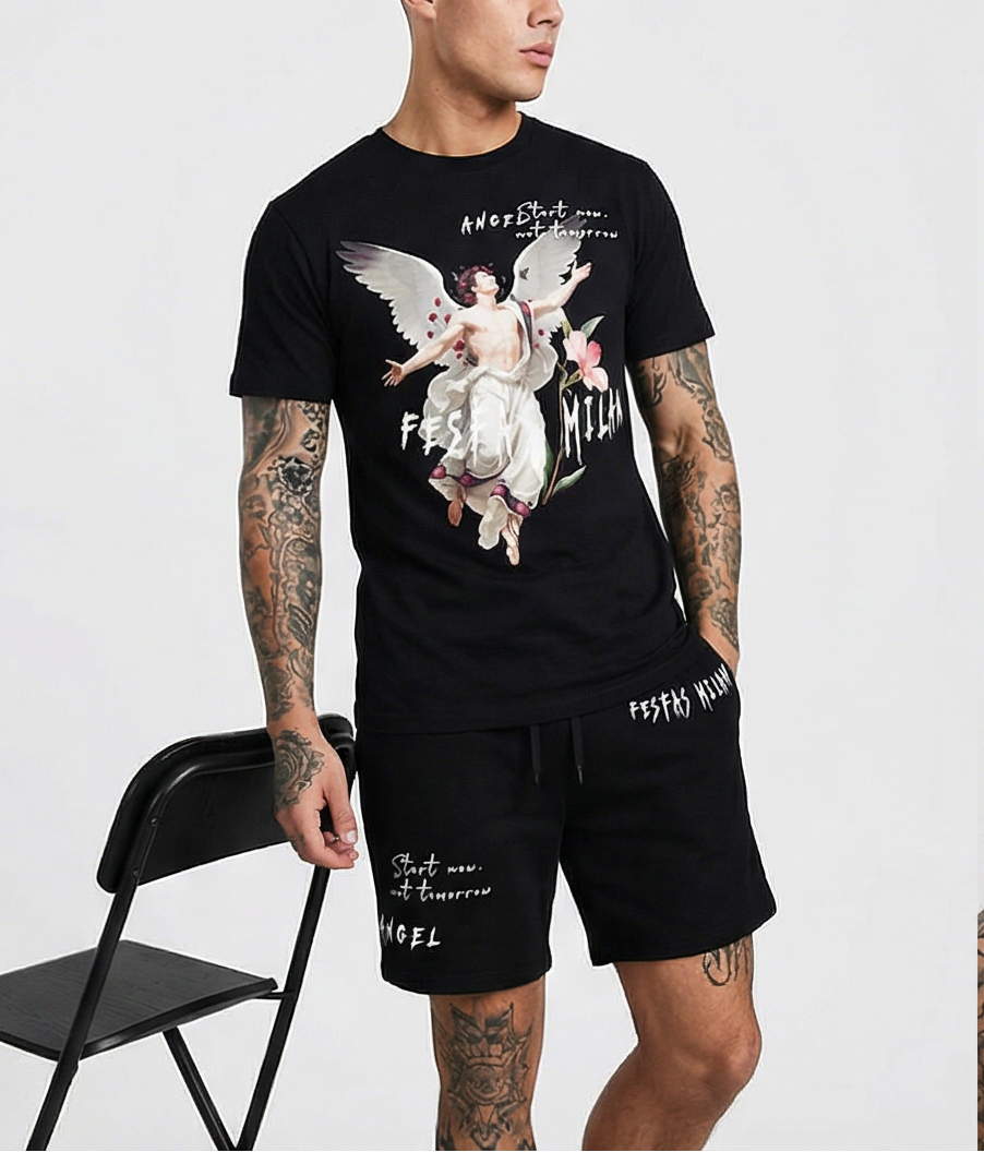 Bộ áo thun và quần short FesFas in hình thiên thần