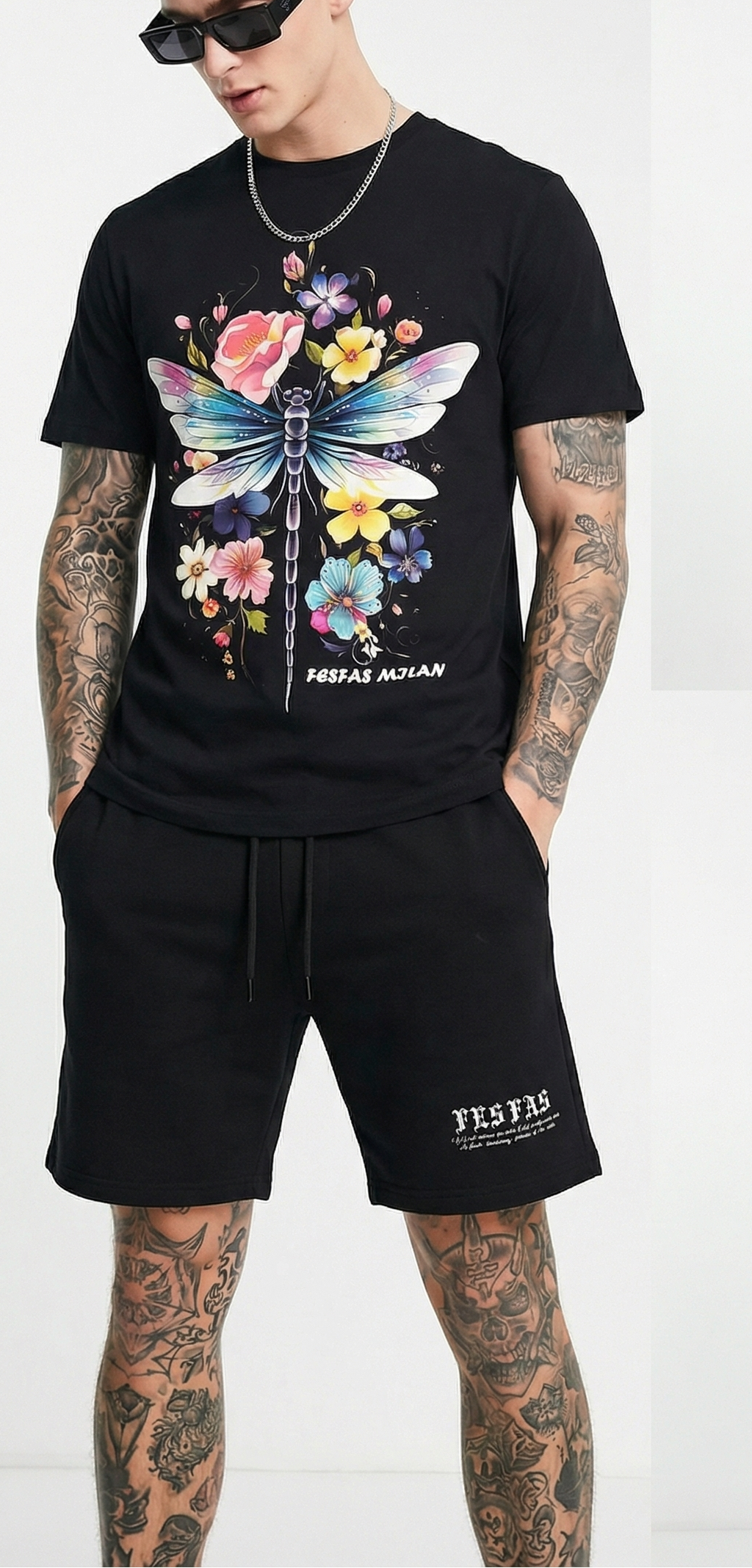 Bộ áo thun và quần short FesFas in hình đa sắc chuồn chuồn