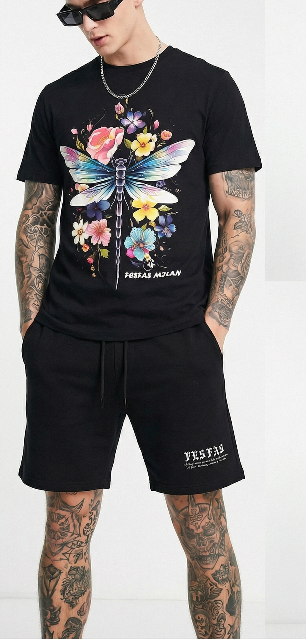 Bộ áo thun và quần short FesFas in hình đa sắc chuồn chuồn