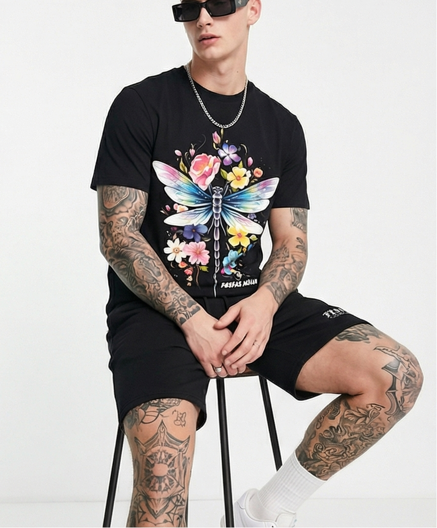 Bộ áo thun và quần short FesFas in hình đa sắc chuồn chuồn