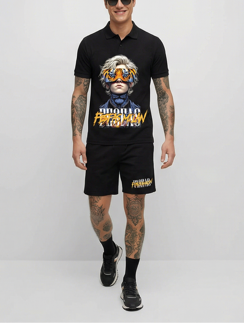 FesFas tiger eyes-print | Bộ Polo | Nam | Màu Đen