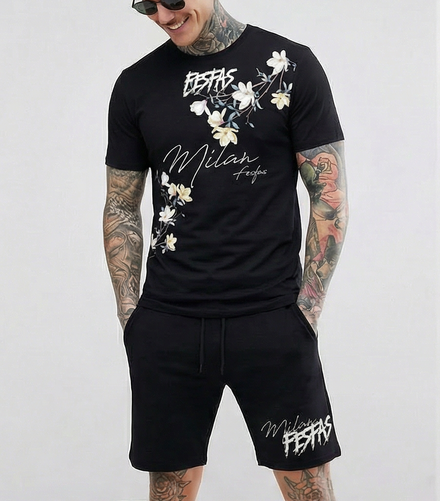 FesFas flowers-print | Bộ T-Shirt | Nam | Màu Đen
