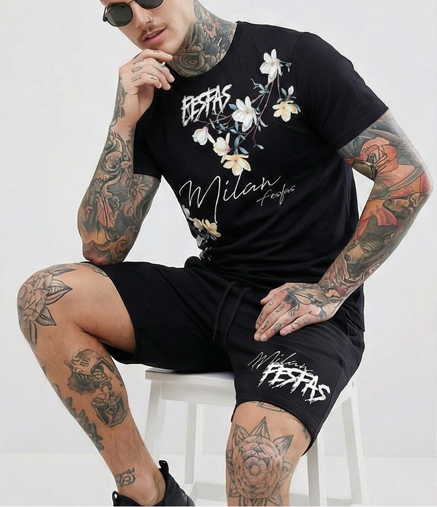 FesFas flowers-print | Bộ T-Shirt | Nam | Màu Đen