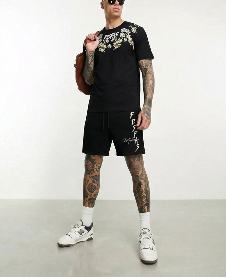 Bộ áo thun và quần short FesFas in hình hoa