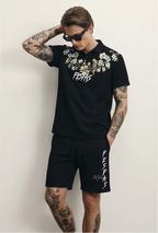 Bộ áo polo và quần short FesFas in hình hoa