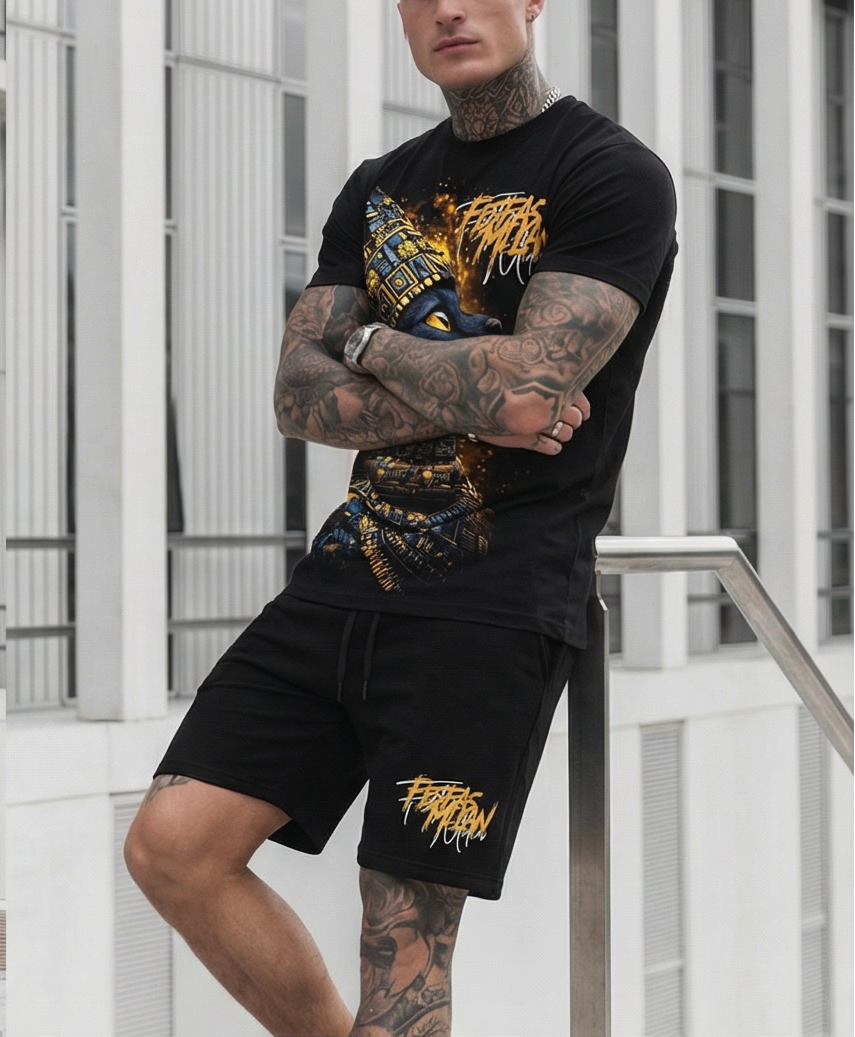 Bộ áo thun và quần short FesFas in hình native mèo
