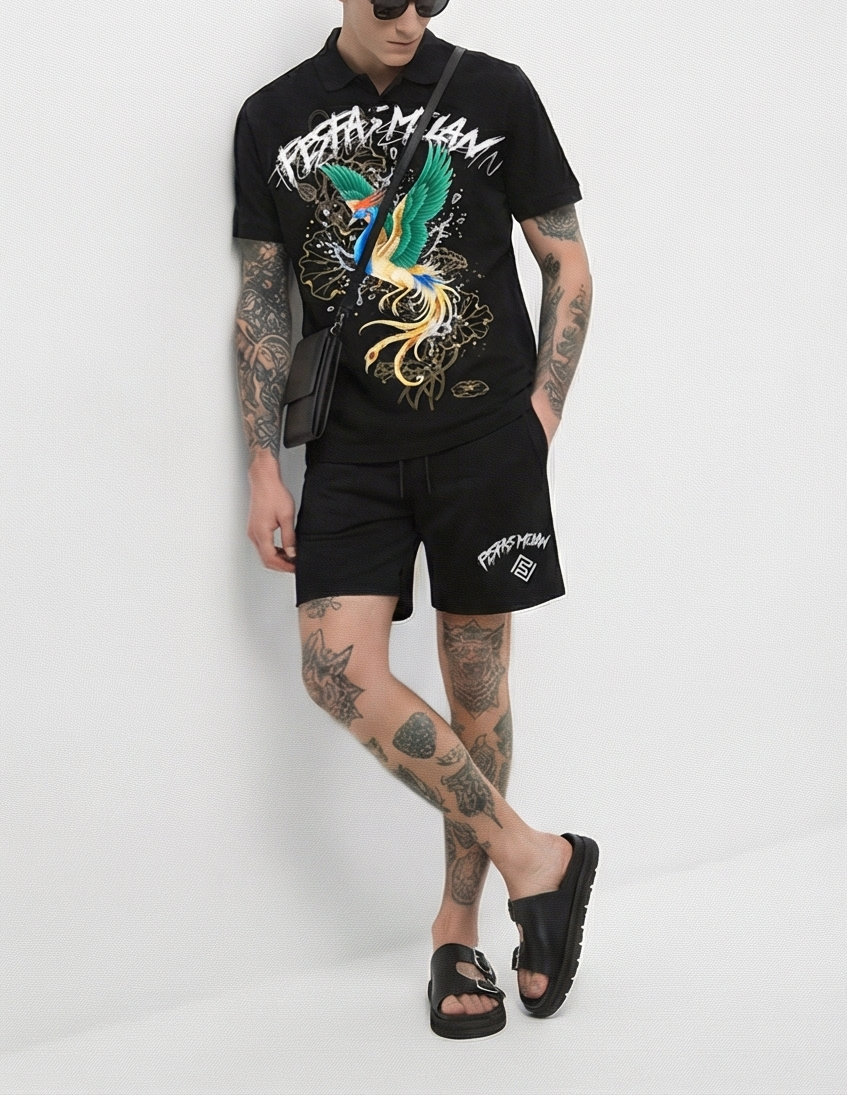 Bộ áo polo và quần short FesFas in hình công
