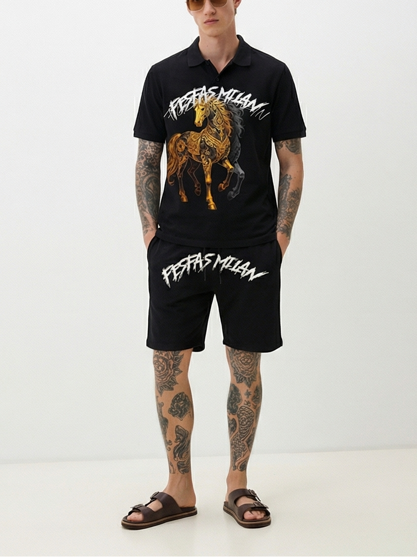 FesFas horse-print | Bộ Polo | Nam | Màu Đen