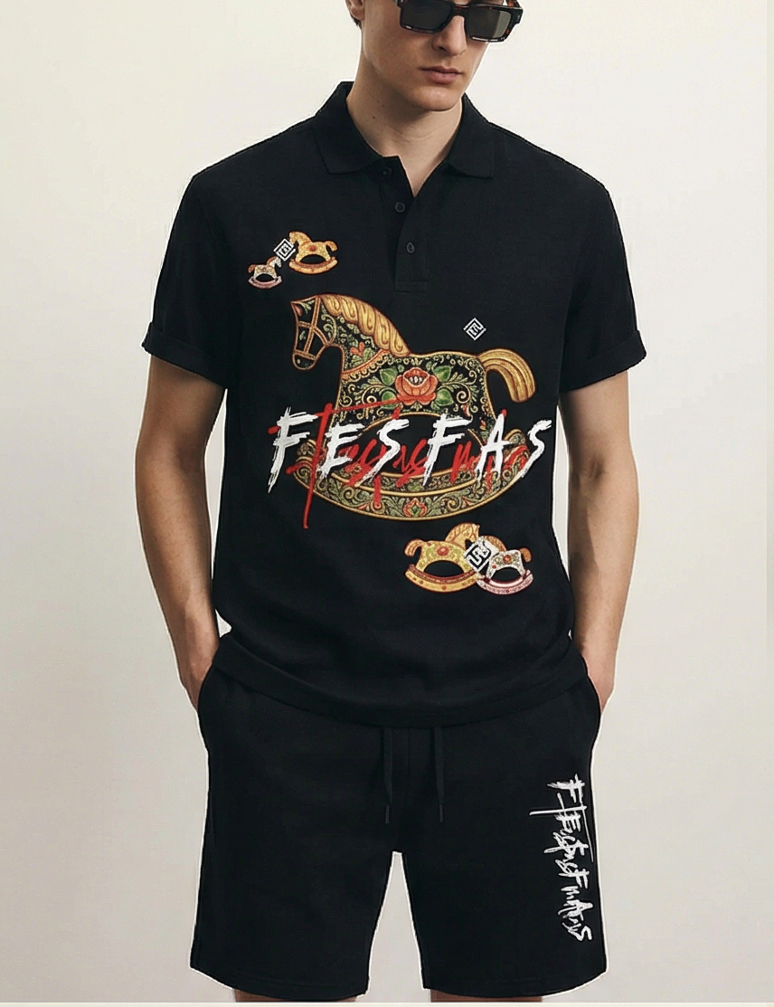 FesFas horse-print | Bộ Polo | Nam | Màu Đen