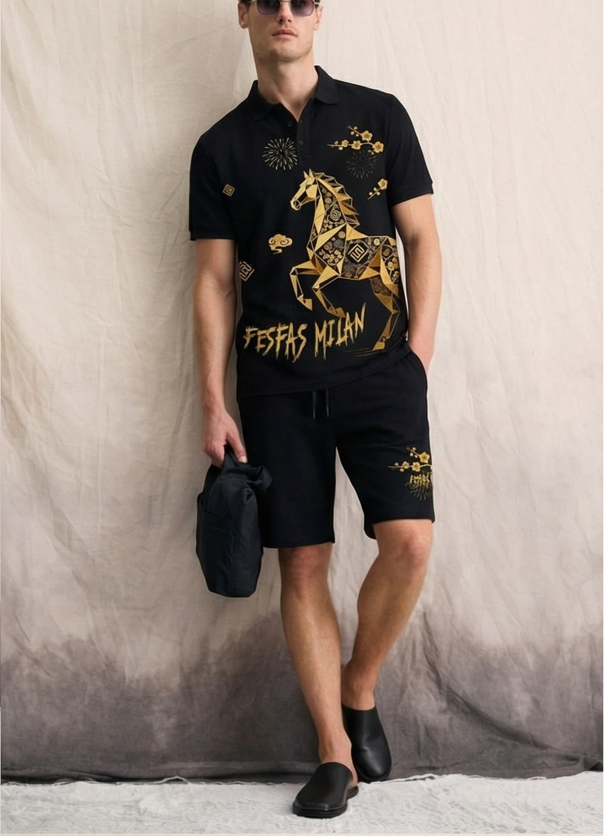 Bộ áo polo và quần short FesFas in hình ngựa