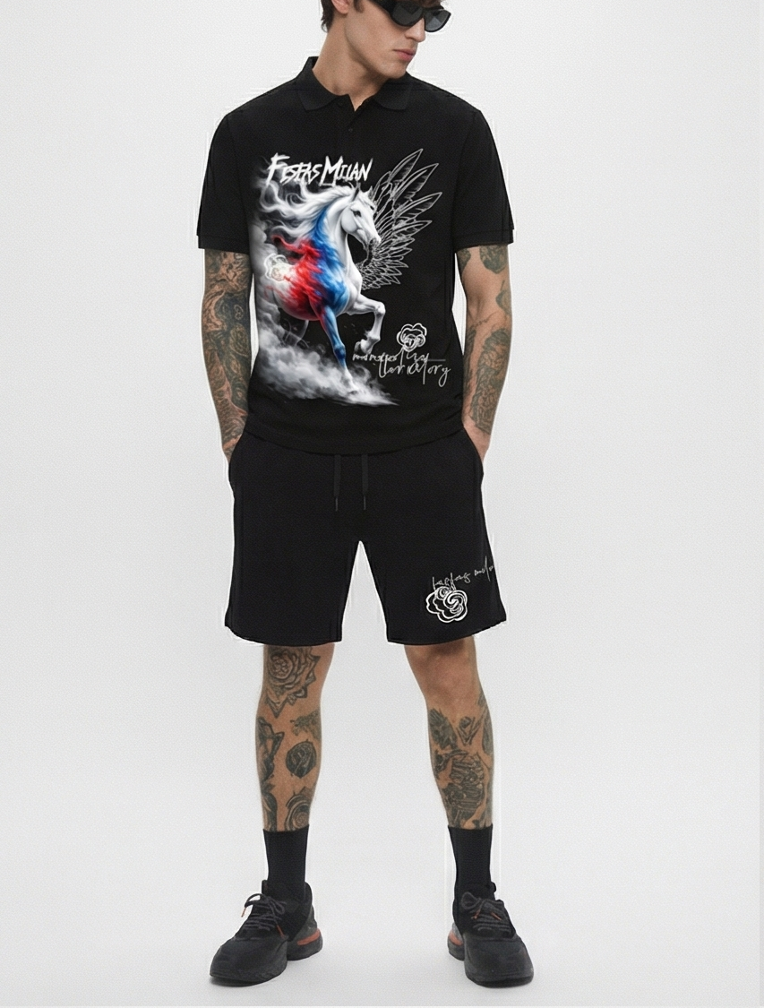 FesFas horse-print | Bộ Polo | Nam | Màu Đen