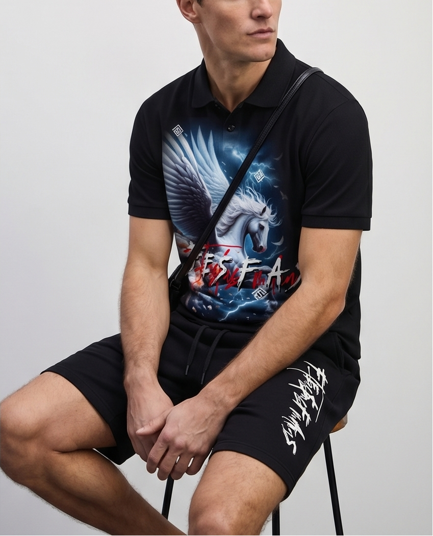 FesFas horse-print | Bộ Polo | Nam | Màu Đen