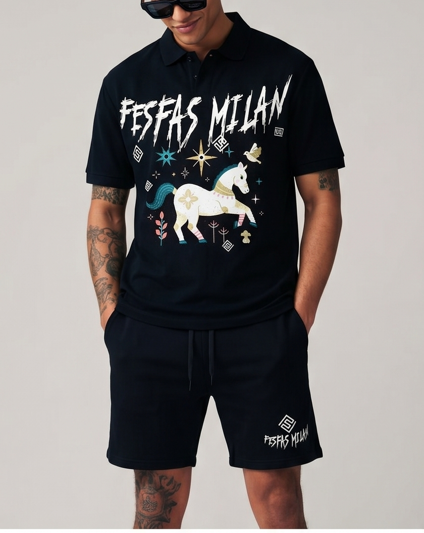 FesFas horse-print | Bộ Polo | Nam | Màu Đen