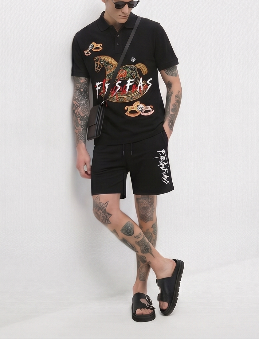 FesFas horse-print | Bộ Polo | Nam | Màu Đen