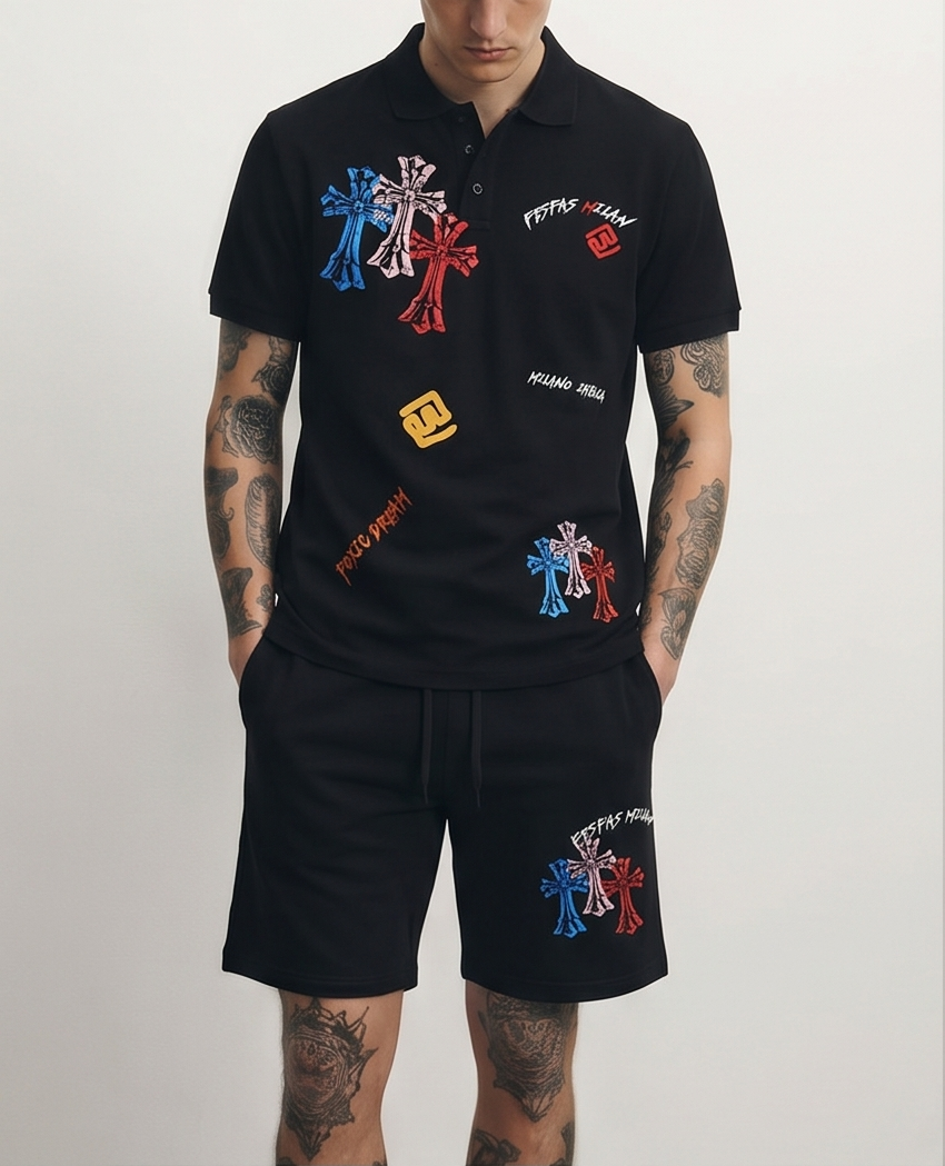 FesFas graphic-print | Bộ Polo | Nam | Màu Đen
